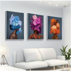 3pcs Colorful Flower Head Canvas Art African Woman Posters