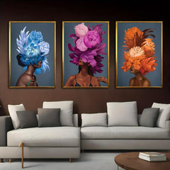 3pcs Colorful Flower Head Canvas Art African Woman Posters