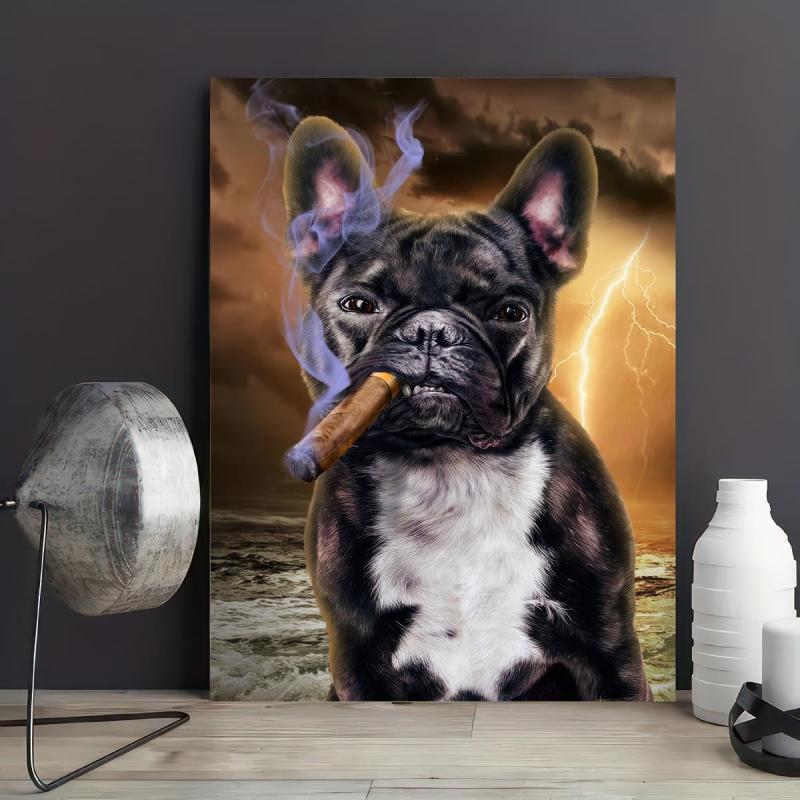 Bulldog Smoking Cigarette Art Canvas Painting