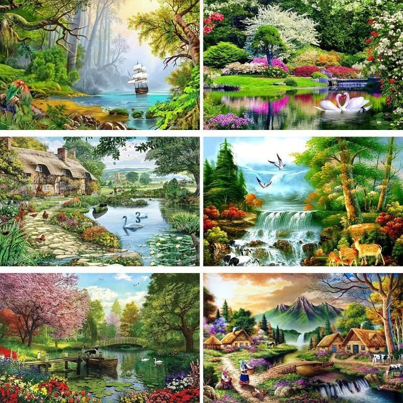 DIY 5D Round Diamond Painting Kit for Adults - Home Wall Decor Landscape Craft