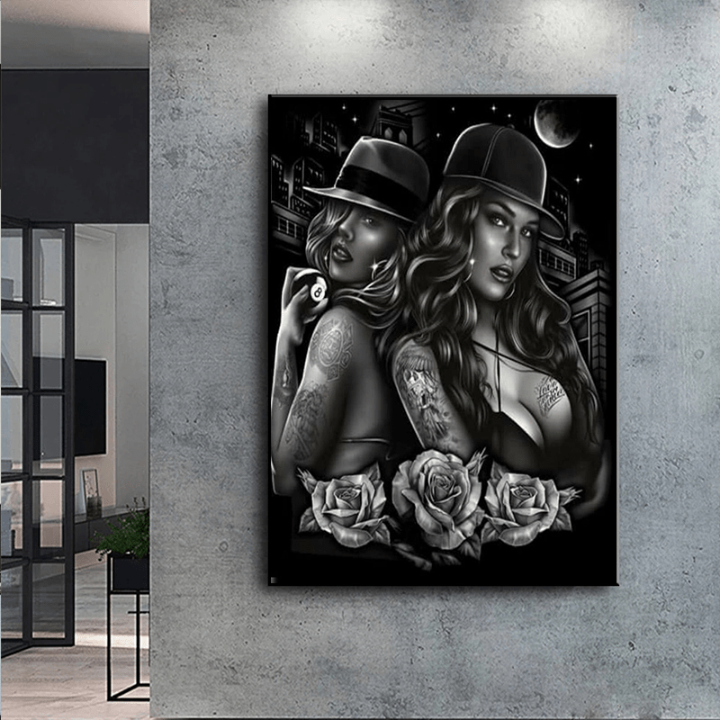 Modern Art Canvas Yellow Skull Tattoo Girl Painting