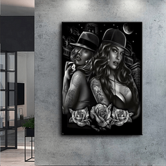 Modern Art Canvas Yellow Skull Tattoo Girl Painting