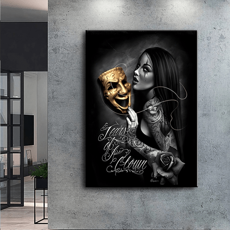 Modern Art Canvas Yellow Skull Tattoo Girl Painting