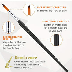 9pcs Artist Acrylic Paint Brushes for Watercolor Gouache Face Nail Art Crafts