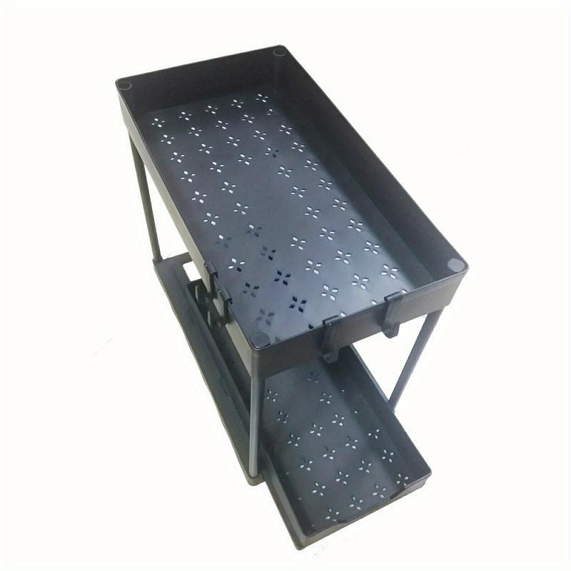 2 Tier Under Sink Organizer Rack with 4 Hooks for Bathroom Kitchen
