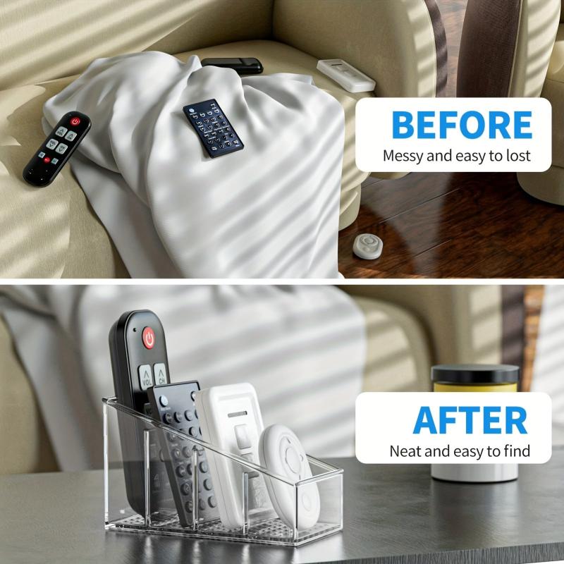 Clear Plastic Remote Control Holder with 4 Compartments for Organization