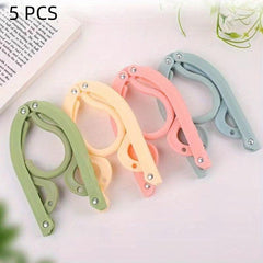 5pcs Foldable Plastic Clothes Hangers Non-slip Grooves Durable Traceless Racks