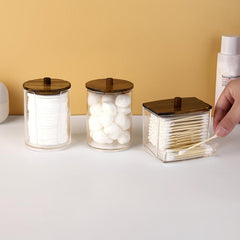 3pcs Bathroom Organizer Set Wood Lids Swabs Storage Box