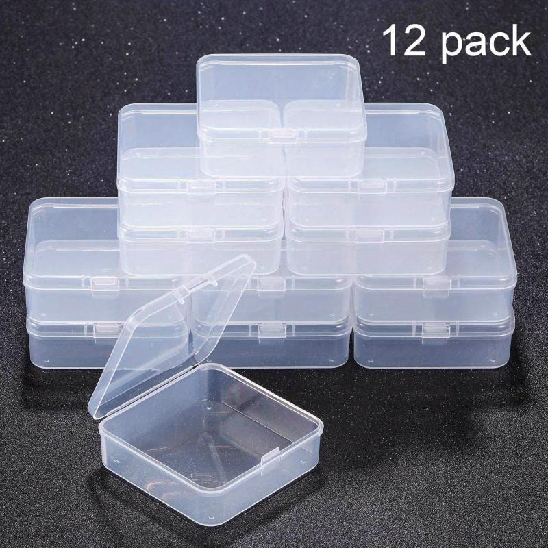 12pcs Square Plastic Storage Boxes Clear Storage Case for Small Items Beads Jewe