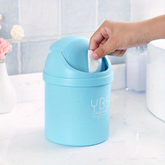 Mini Desktop Trash Can with Lid Tabletop Shake Cover Wastebasket