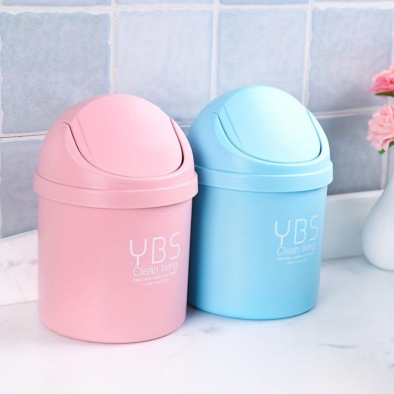 Mini Desktop Trash Can with Lid Tabletop Shake Cover Wastebasket