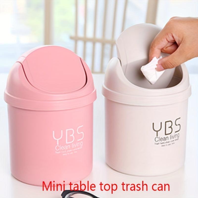 Mini Desktop Trash Can with Lid Tabletop Shake Cover Wastebasket
