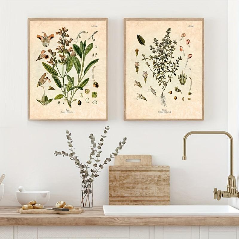 Botanical Kitchen Herb Wall Art Set - 4 10x8in Prints Thyme Mint Ro