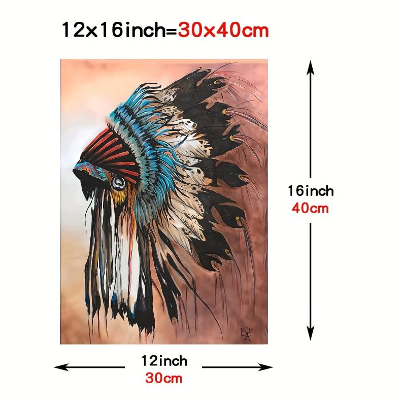 Native American Wall Art Indian Feathers Chief Canvas Print Home Decor Watercolo