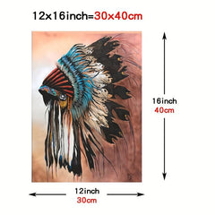 Native American Wall Art Indian Feathers Chief Canvas Print Home Decor Watercolo