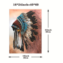 Native American Wall Art Indian Feathers Chief Canvas Print Home Decor Watercolo
