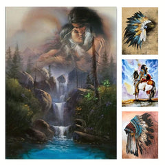 Native American Wall Art Indian Feathers Chief Canvas Print Home Decor Watercolo