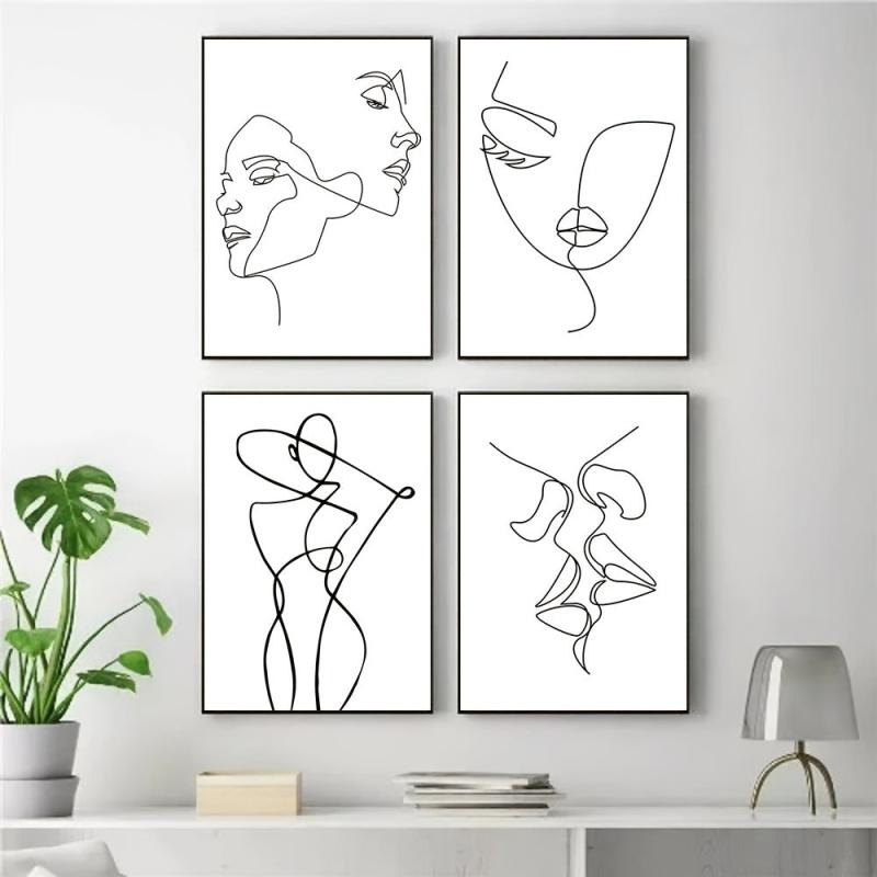 4pcs Minimalist Woman Body Wall Canvas Paintings for Living Room
