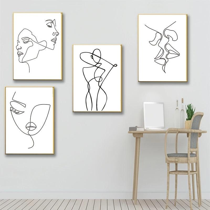 4pcs Minimalist Woman Body Wall Canvas Paintings for Living Room