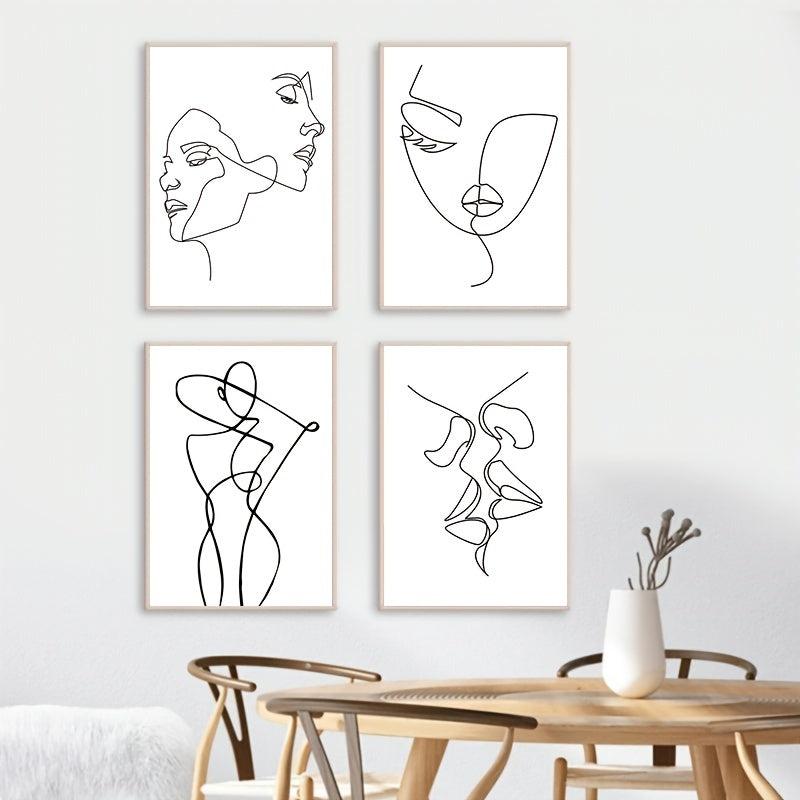 4pcs Minimalist Woman Body Wall Canvas Paintings for Living Room