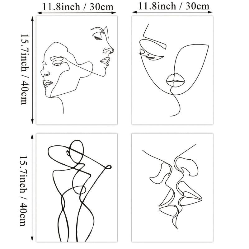 4pcs Minimalist Woman Body Wall Canvas Paintings for Living Room