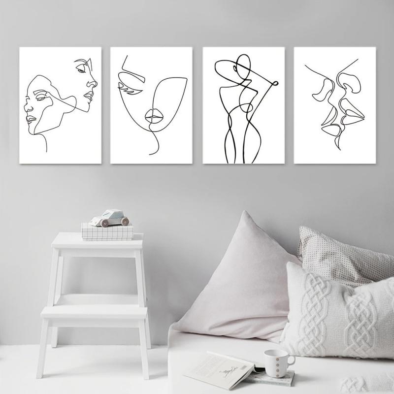 4pcs Minimalist Woman Body Wall Canvas Paintings for Living Room