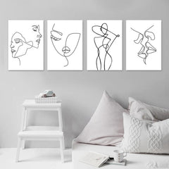 4pcs Minimalist Woman Body Wall Canvas Paintings for Living Room