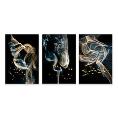3pcs Abstract Ribbon Golden Bird Canvas Paintings