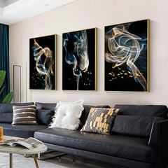 3pcs Abstract Ribbon Golden Bird Canvas Paintings
