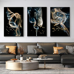 3pcs Abstract Ribbon Golden Bird Canvas Paintings