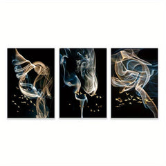 3pcs Abstract Ribbon Golden Bird Canvas Paintings