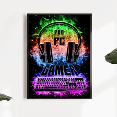 Neon Light Game Controller Painting On Canvas Wall Art