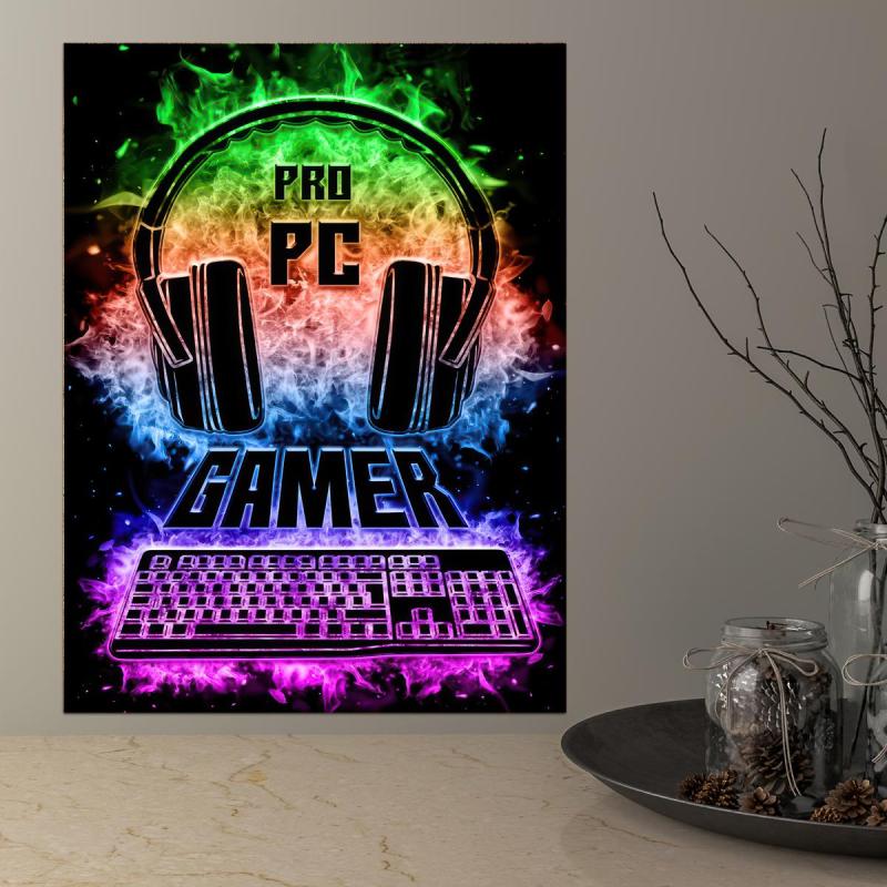 Neon Light Game Controller Painting On Canvas Wall Art