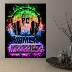 Neon Light Game Controller Painting On Canvas Wall Art