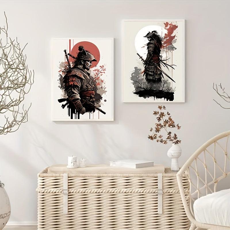 2pcs Japanese Samurai Canvas Painting Wall Art Character Posters For Home