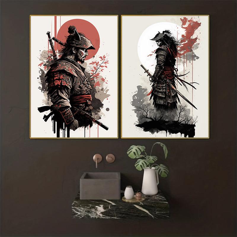 2pcs Japanese Samurai Canvas Painting Wall Art Character Posters For Home