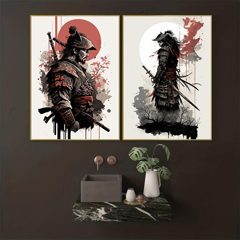 2pcs Japanese Samurai Canvas Painting Wall Art Character Posters For Home