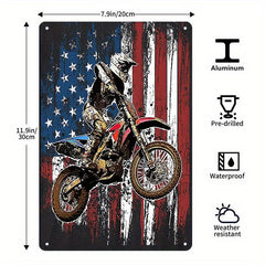 Biker Dirt Bike Motorcycle Racing American Flag Parking Tin Sign