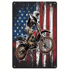 Biker Dirt Bike Motorcycle Racing American Flag Parking Tin Sign