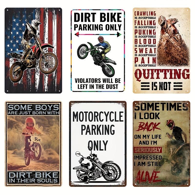 Biker Dirt Bike Motorcycle Racing American Flag Parking Tin Sign