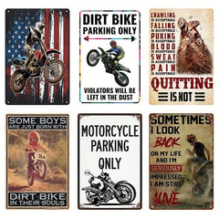 Biker Dirt Bike Motorcycle Racing American Flag Parking Tin Sign