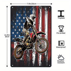Biker Dirt Bike Motorcycle Racing American Flag Parking Tin Sign