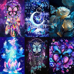 5D DIY Diamond Painting Dream Catcher Butterfly Moon Flowers Landscape