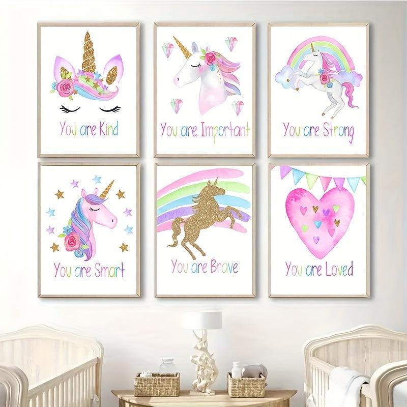 6pcs Unicorn Posters for Girl's Bedroom Wall Decor