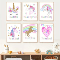 6pcs Unicorn Posters for Girl's Bedroom Wall Decor