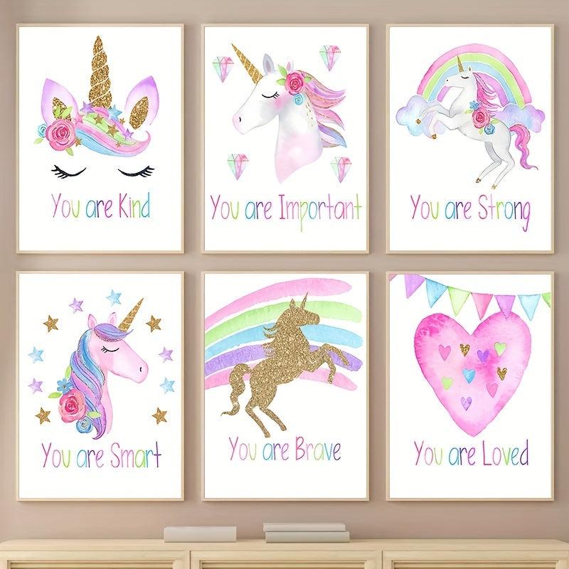 6pcs Unicorn Posters for Girl's Bedroom Wall Decor