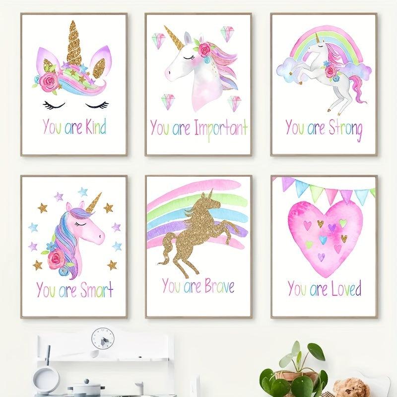 6pcs Unicorn Posters for Girl's Bedroom Wall Decor