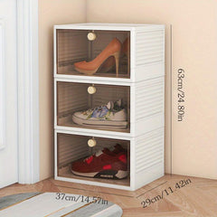 1pc Stackable Shoe Box with Clear Door, Easy Assemble & Display Sneakers