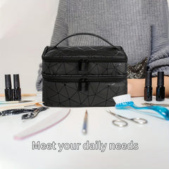 Geometric PU Leather Nail Polish Organizer - Holds Up To 30 Bottles