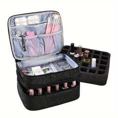 Geometric PU Leather Nail Polish Organizer - Holds Up To 30 Bottles